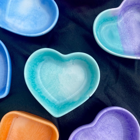 Tie Dye Jewelry Dishes / Square and Heart Shaped Trays / Handmade Pastel Dish - Picture 12 of 17